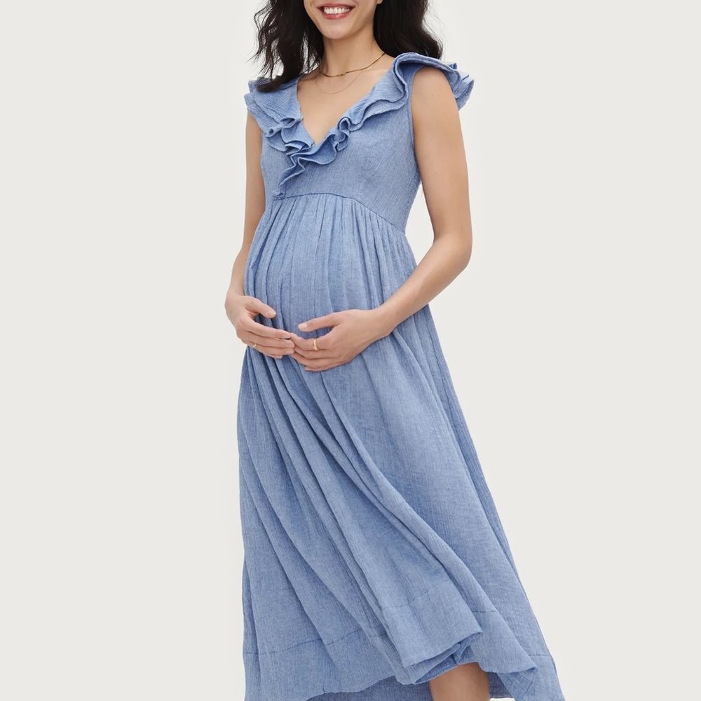 Hatch Maternity Sarah dress in steel blue